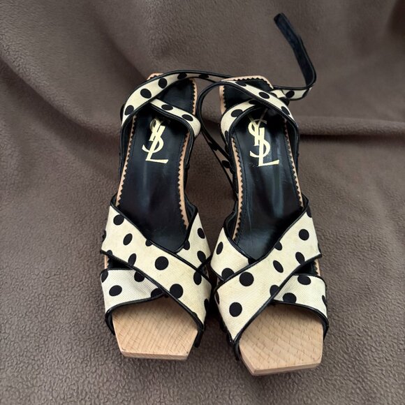 YSL S/S 2005 Vintage Polka Dot Wooden Heels US 5 EU 35